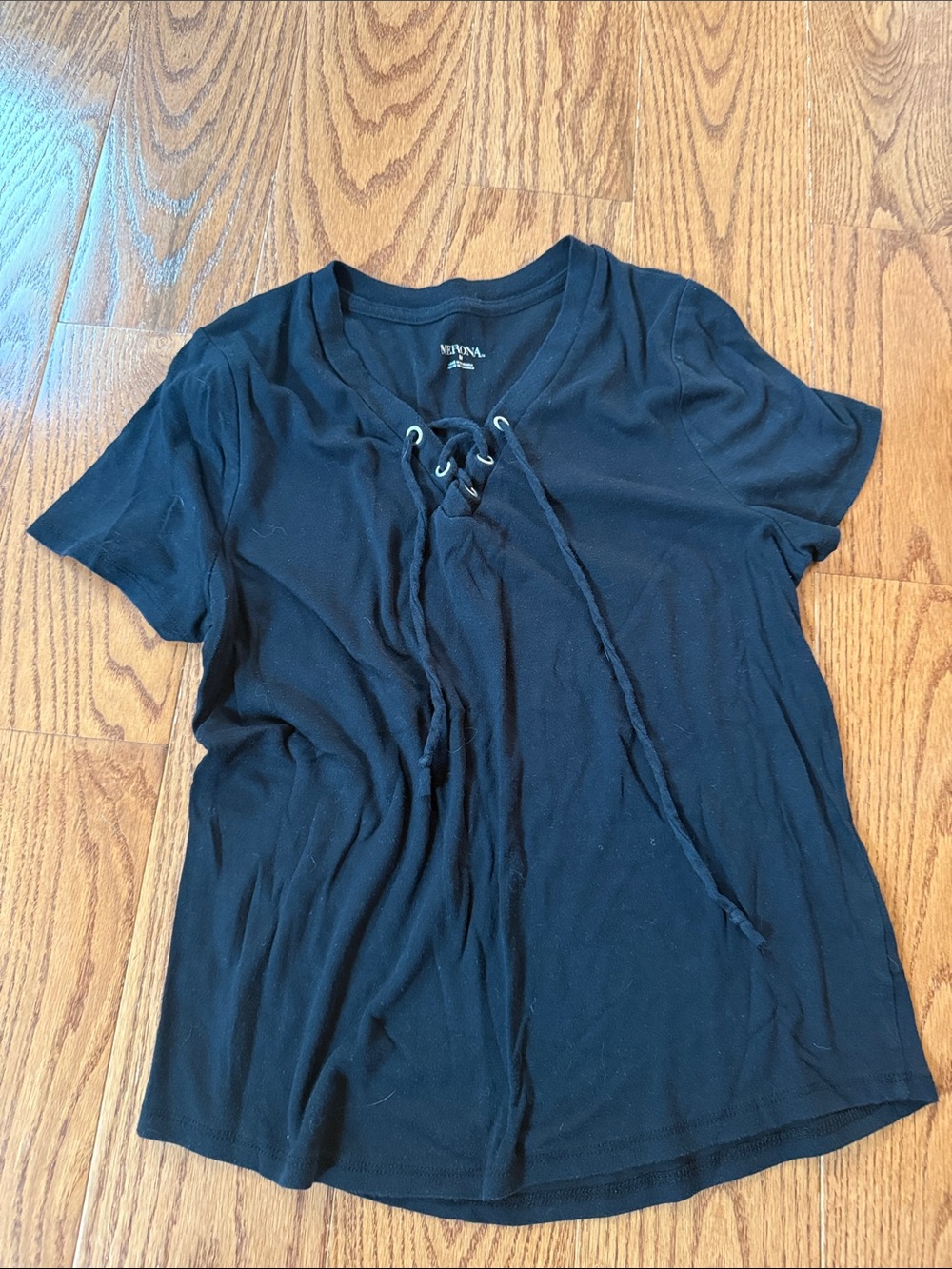 Universal Thread Black Lace-Up V-Neck Short Sleeve Tee